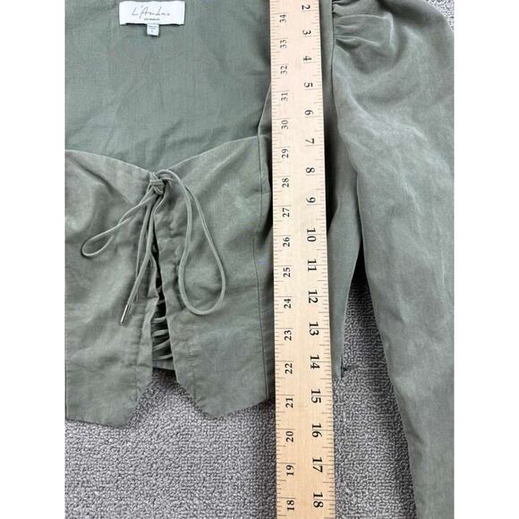 L Academie Blouse Women S Green Lace Up Long Sleeve Cropped Puff Victorian Style - Picture 5 of 7